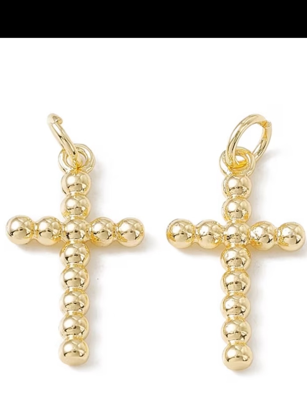 18K gold plated brass Beaded Cross Charm Pair with stainless steel golden chains